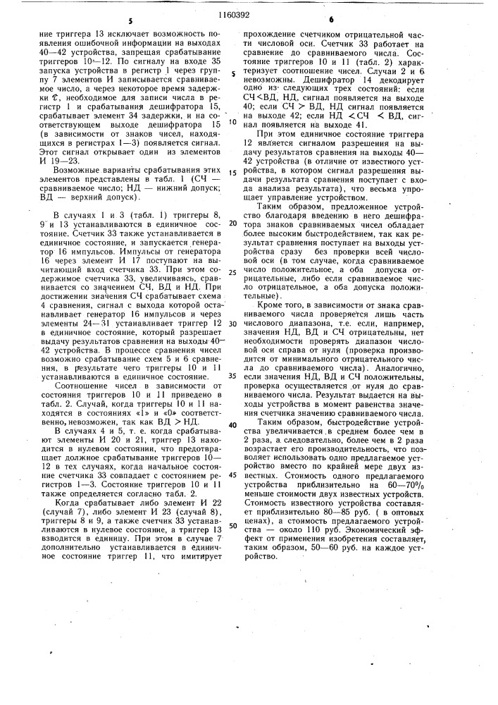 Устройство для сравнения числа с допусками (патент 1160392)