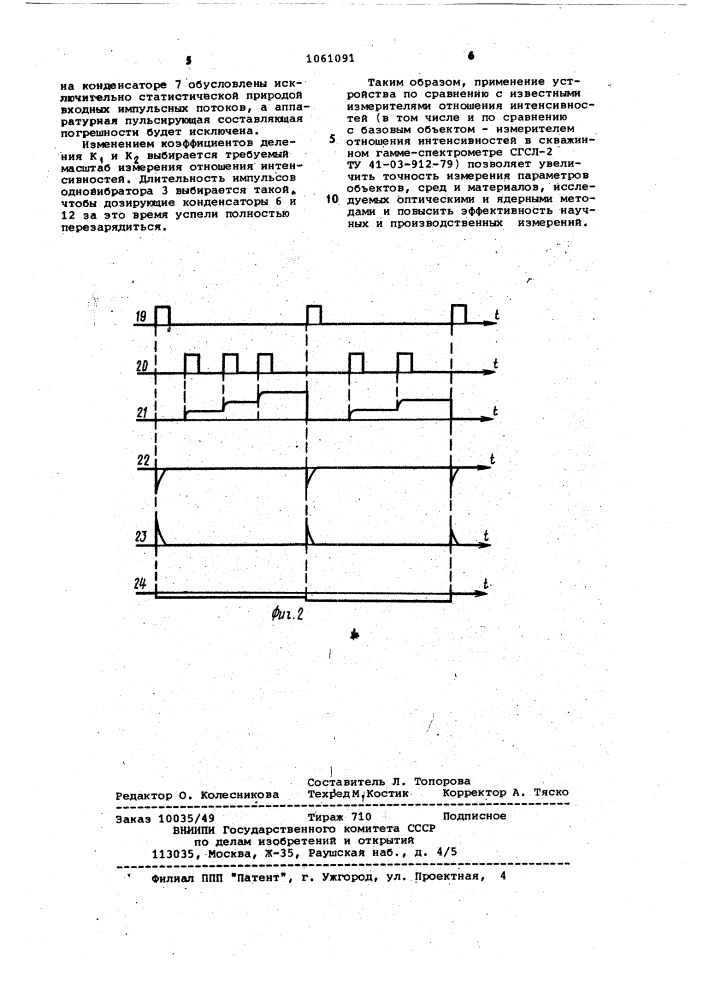 Измеритель отношения интенсивностей двух случайных импульсных потоков (патент 1061091)