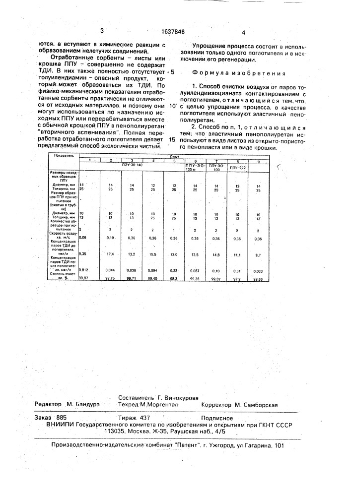 Способ очистки воздуха от паров толуилендиизоцианата (патент 1637846)