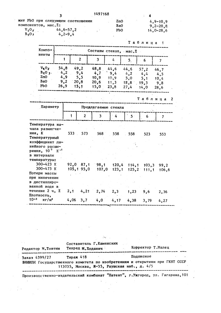 Легкоплавкое стекло (патент 1497168)