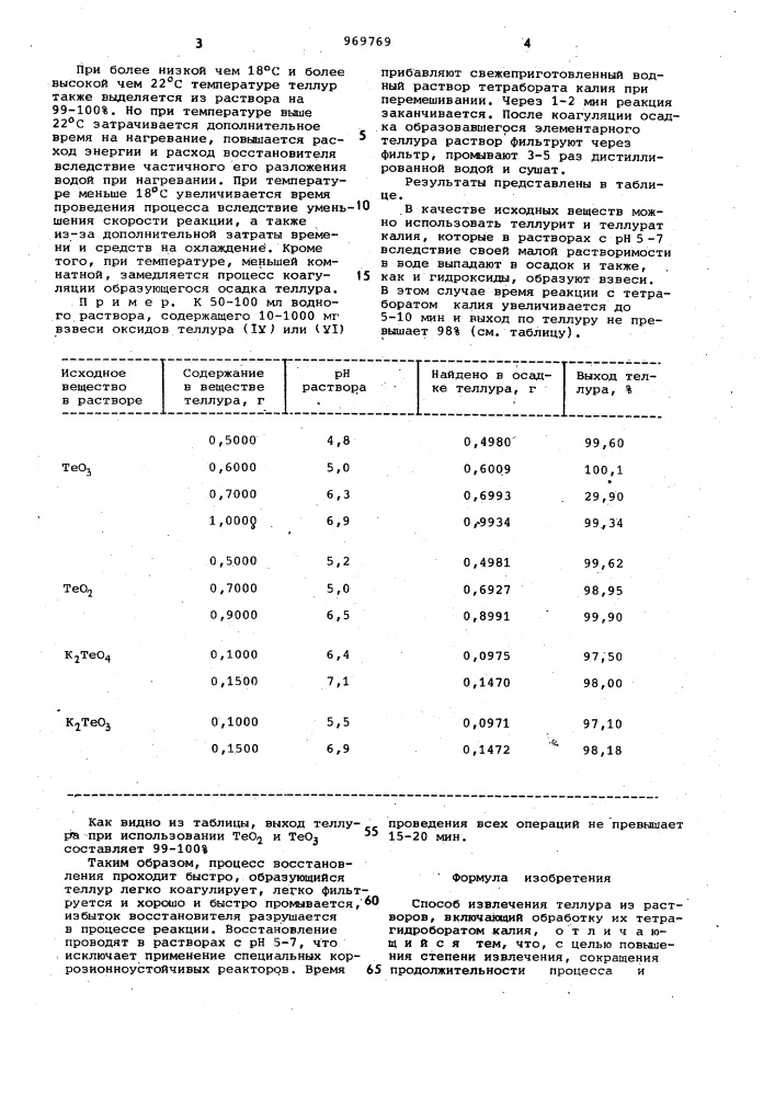 Способ извлечения теллура из растворов (патент 969769)