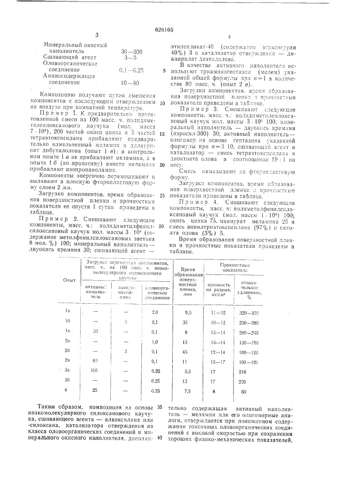 Композиция на основе низкомолекулярного силоксанового каучука (патент 626105)