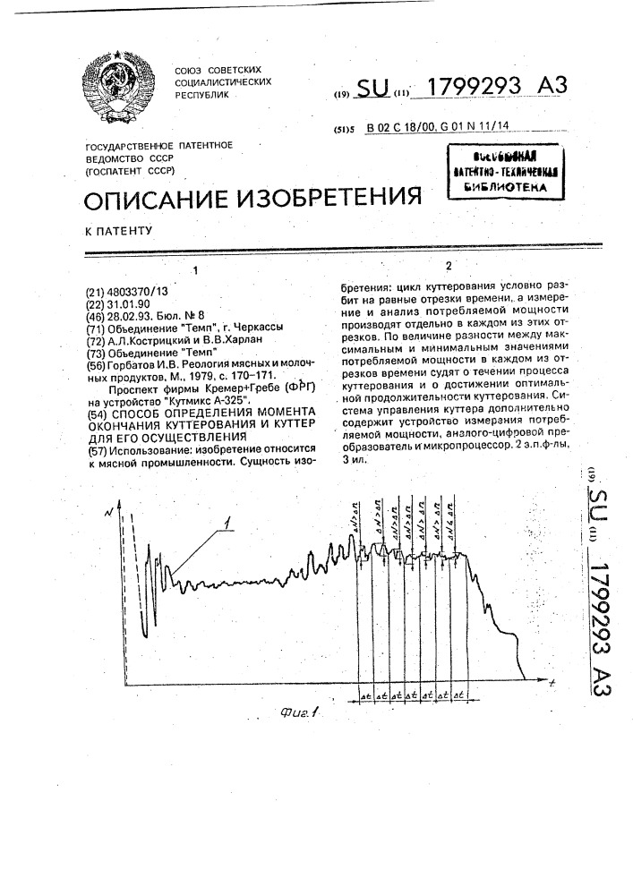Способ определения момента окончания куттерования и куттер для его осуществления (патент 1799293)
