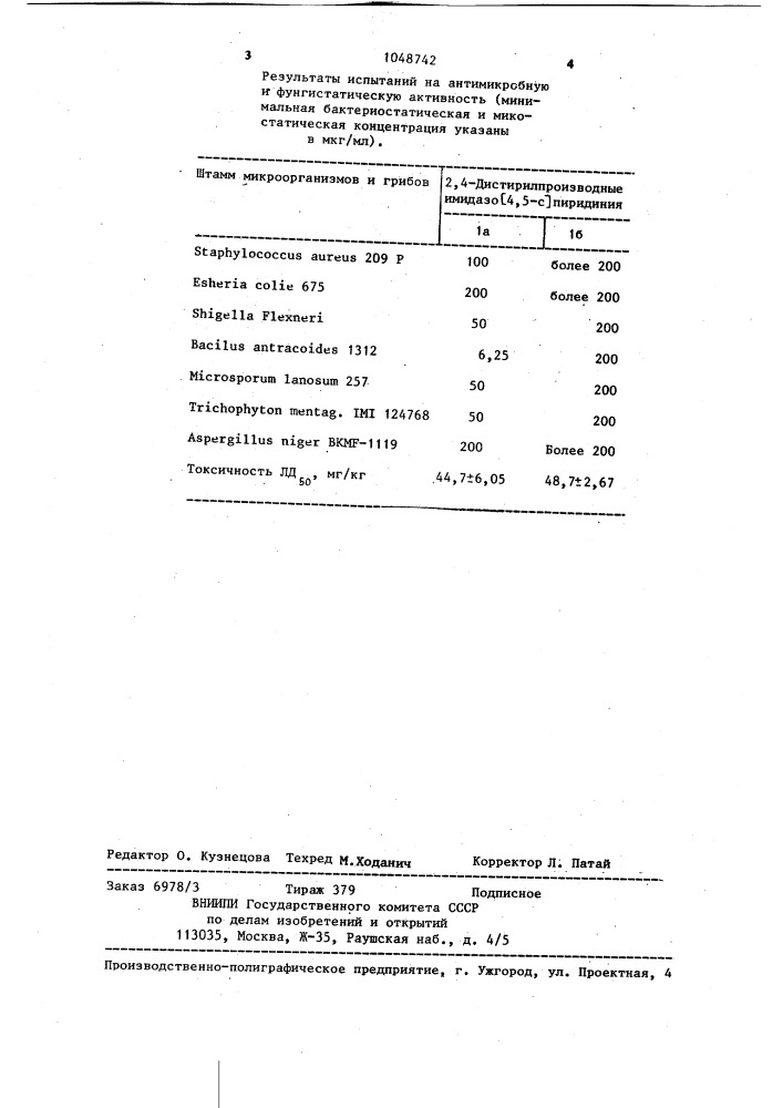 2,4-дистирилпроизводные имидазо-(4,5- @ )пиридиния, обладающие бактериостатической и фунгистатической активностью (патент 1048742)