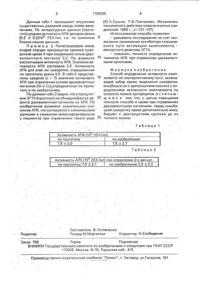 Способ определения активности комплемента по альтернативному пути (патент 1798695)