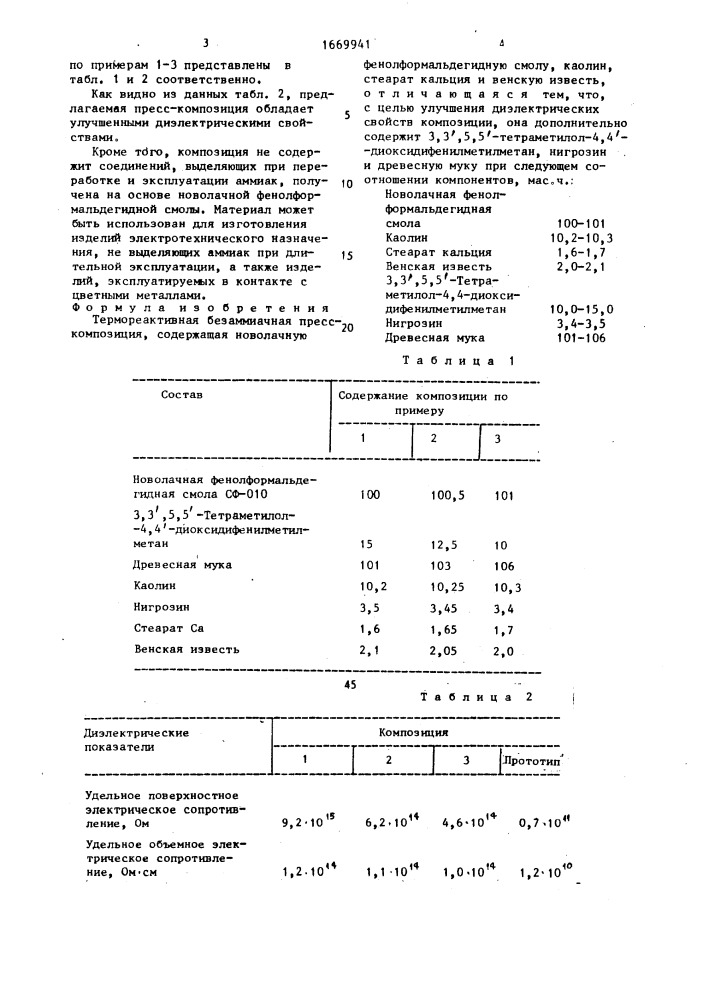 Термореактивная безаммиачная пресс-композиция (патент 1669941)