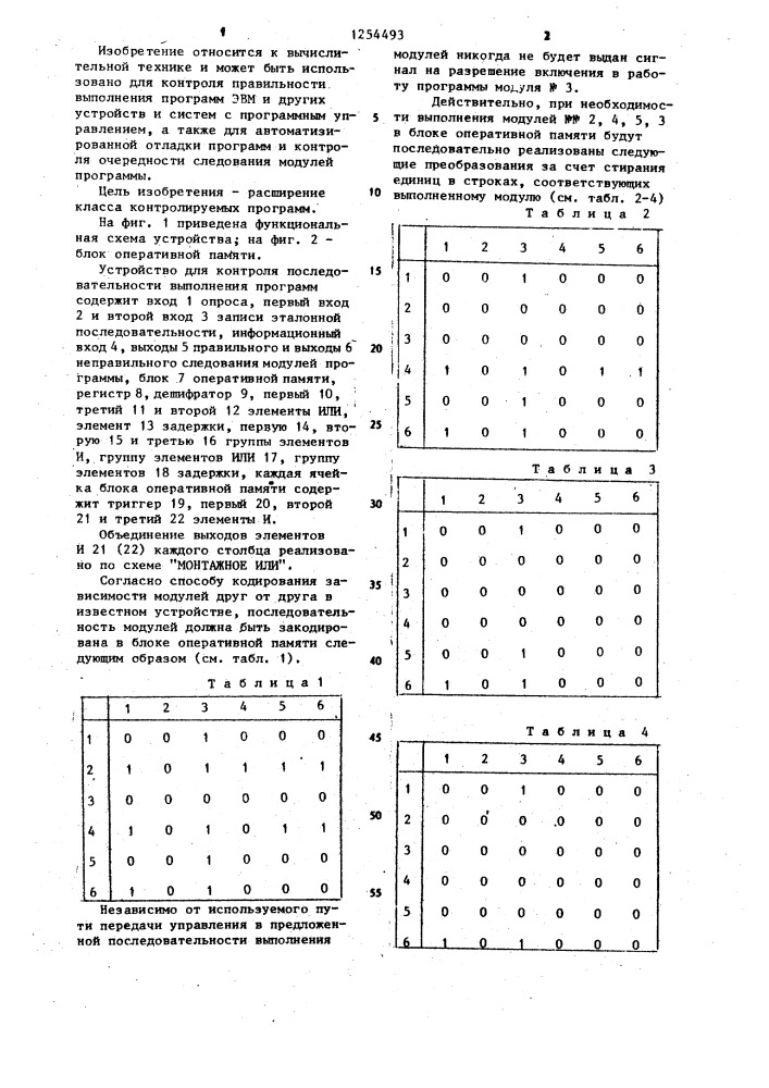 Устройство для контроля последовательности выполнения программ (патент 1254493)