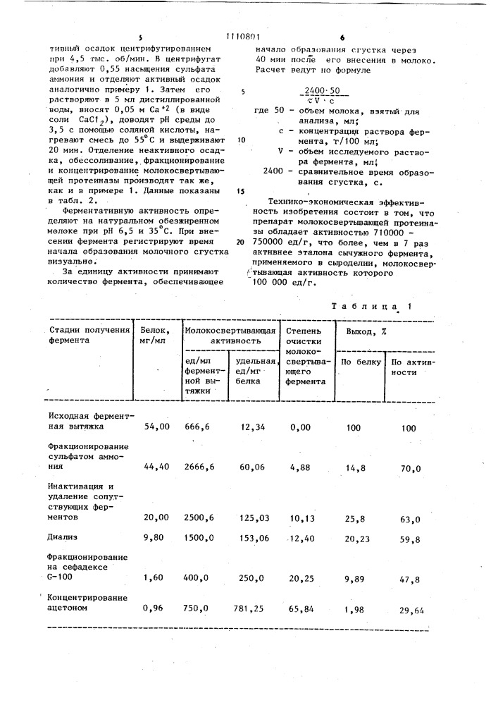 Способ получения молокосвертывающей протеиназы @ @ @ 1-8 (патент 1110801)