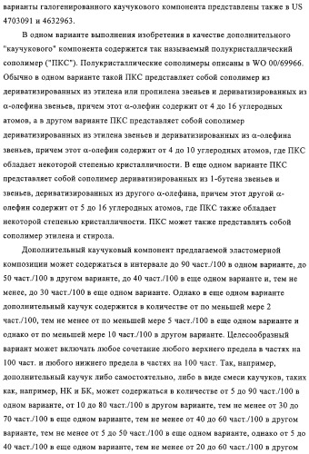 Эластомерные композиции и их использование в пневматической диафрагме, такой как внутренняя оболочка шины или камера для пневматической шины (патент 2327578)