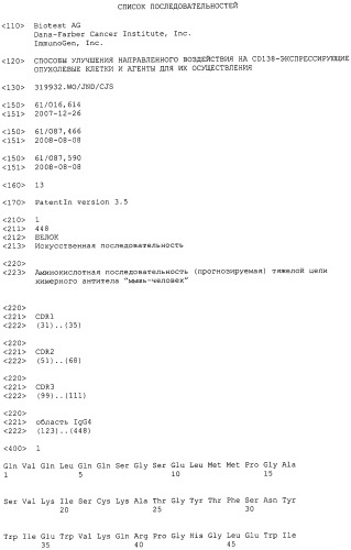 Способы улучшения направленного воздействия на cd138-экспрессирующие опухолевые клетки и агенты для их осуществления (патент 2486203)