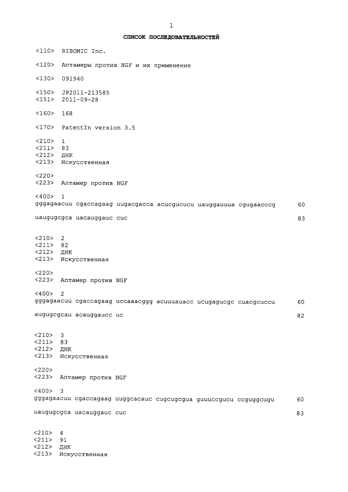 Аптамер против ngf и его применение (патент 2633510)