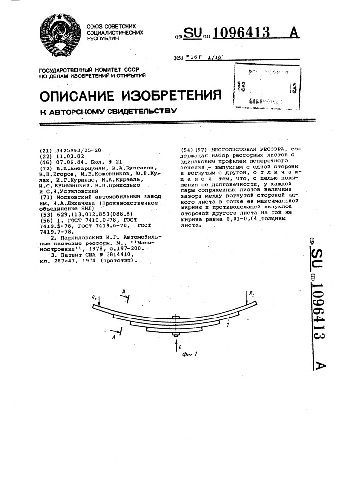 Многолистовая рессора (патент 1096413)