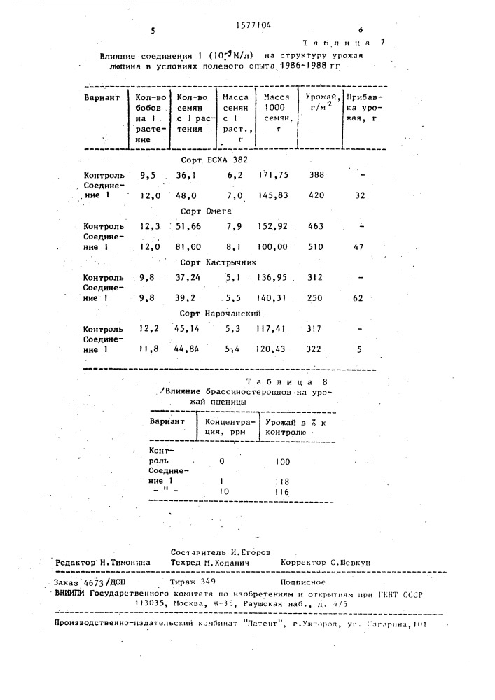 Стимулятор роста растений (патент 1577104)