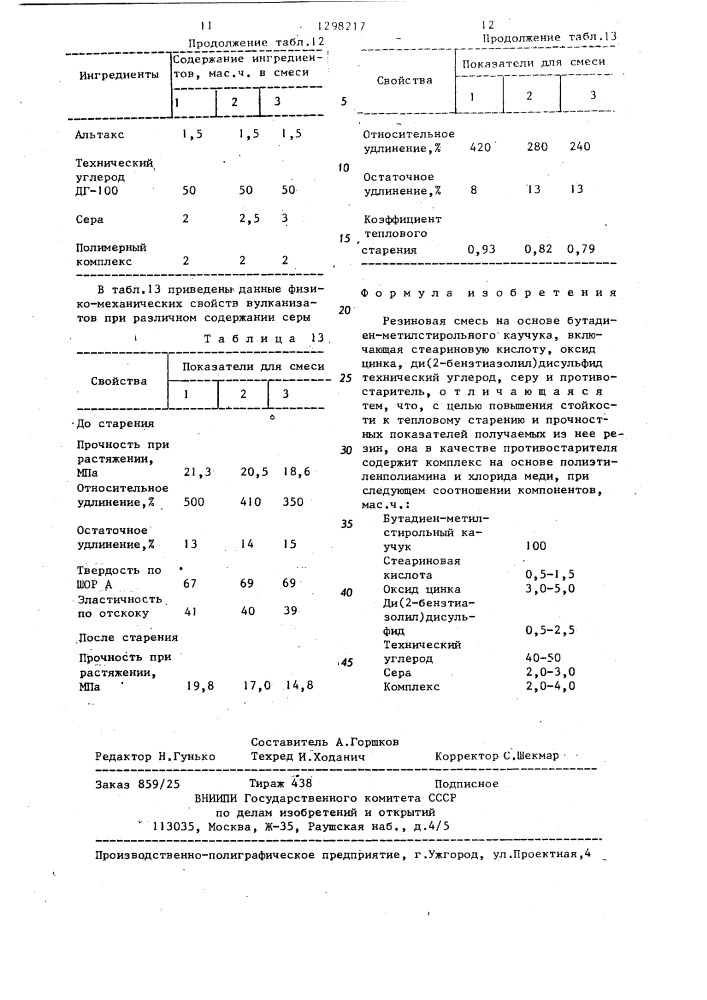 Резиновая смесь на основе бутадиенметилстирольного каучука (патент 1298217)