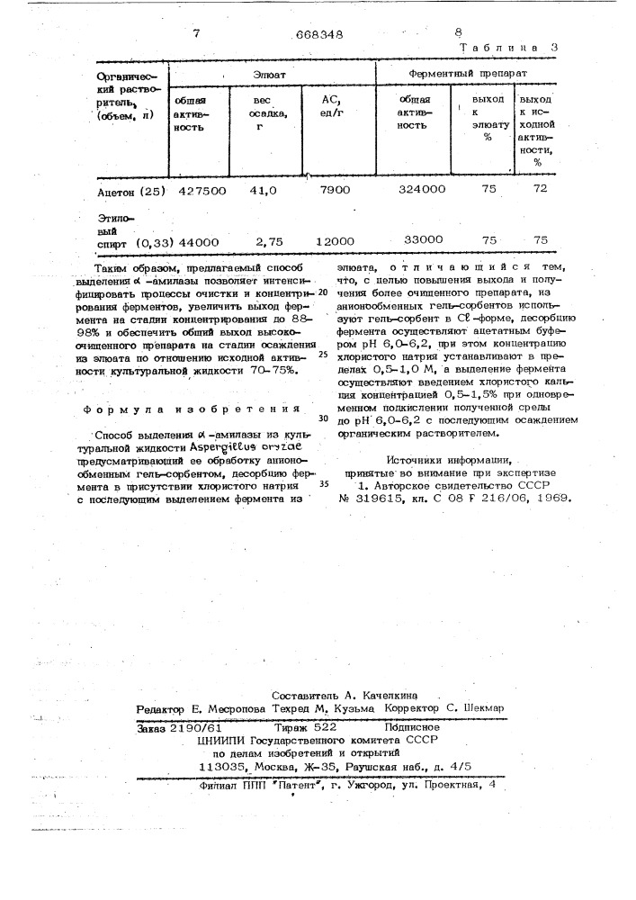 Способ выделения -амилазы (патент 668348)