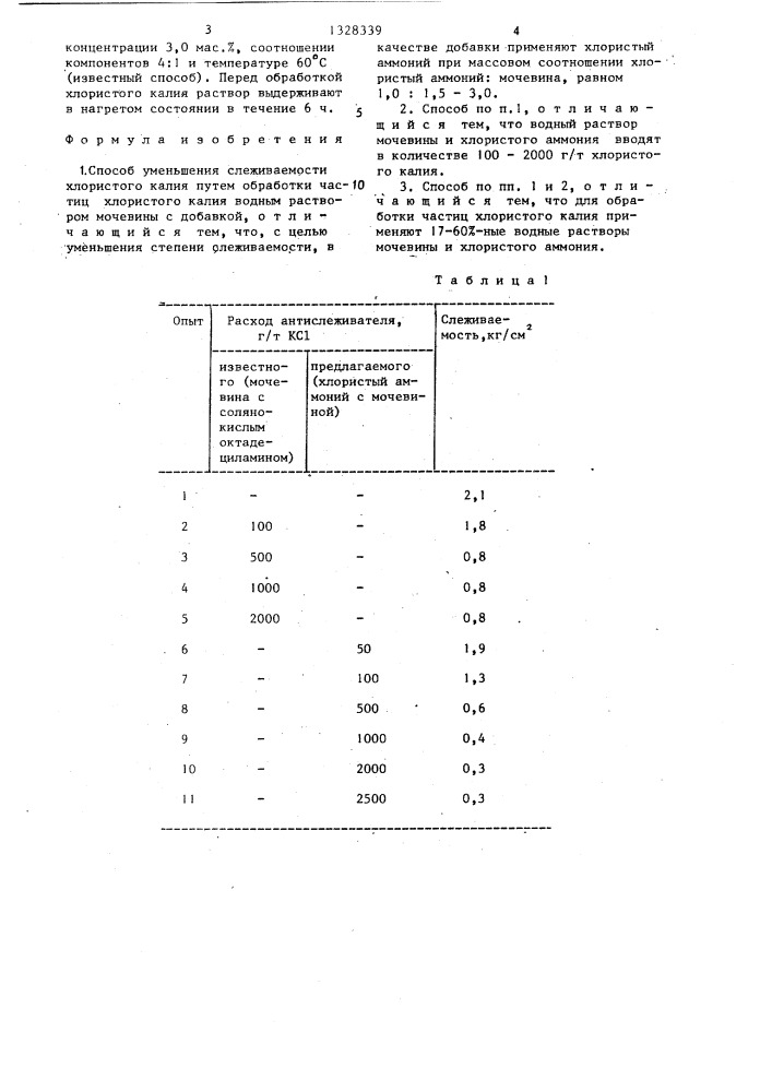 Способ уменьшения слеживаемости хлористого калия (патент 1328339)