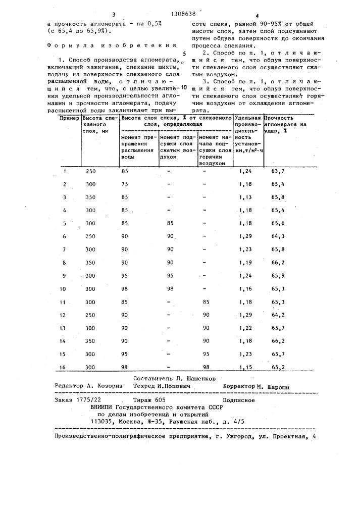 Способ производства агломерата (патент 1308638)