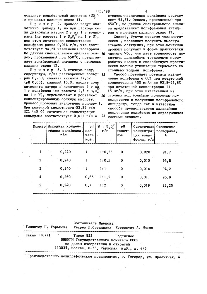Способ извлечения вольфрама из сточных вод (патент 1153498)