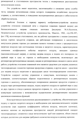 Способ тепловой обработки металла в пламенной печи прямого или косвенного нагрева (варианты), способ сжигания смеси жидкого или газообразного топлива и нагретого воздуха в пламенной печи прямого или косвенного нагрева, устройство отопления (варианты) и регенеративная насадка (варианты) для осуществления способов (патент 2324745)