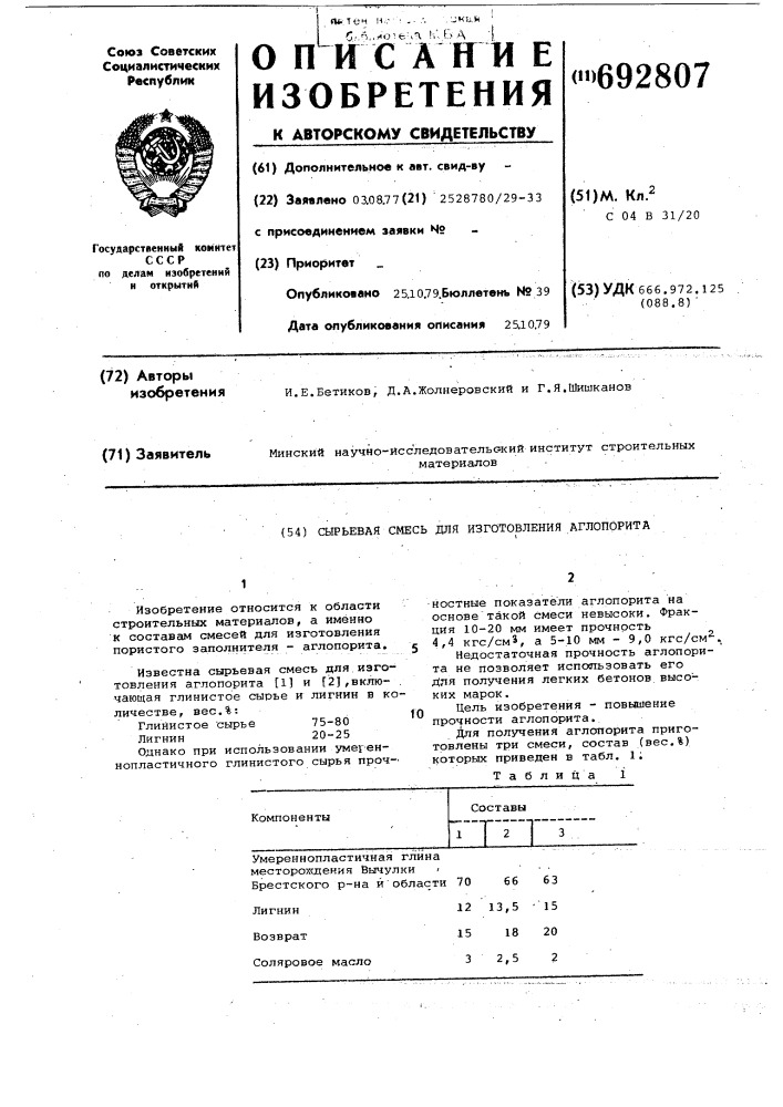 Сырьевая смесь для изготовления аглопорита (патент 692807)