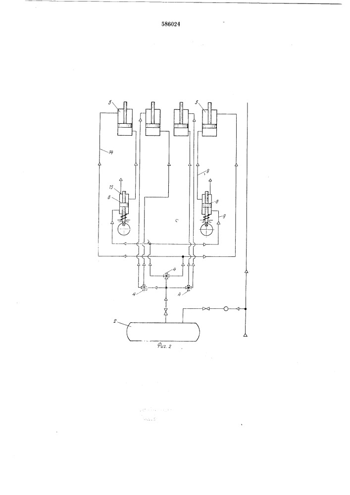 Устройство для дистанционного пневматического управления разгрузочнодозирующим механизмом полувагона типа хоппер (патент 586024)