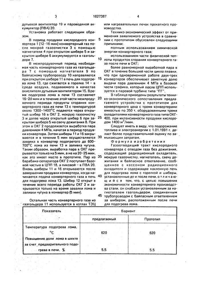 Газоотводящий тракт кислородного конвертера с отводом газа без дожигания (патент 1827387)