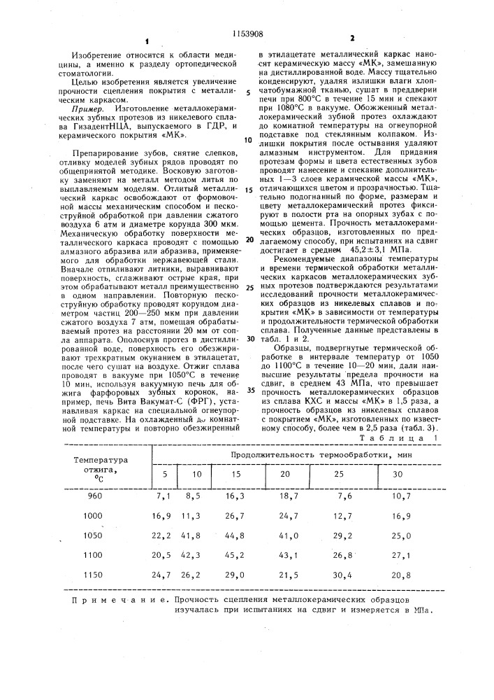 Способ изготовления металлокерамических зубных протезов (патент 1153908)