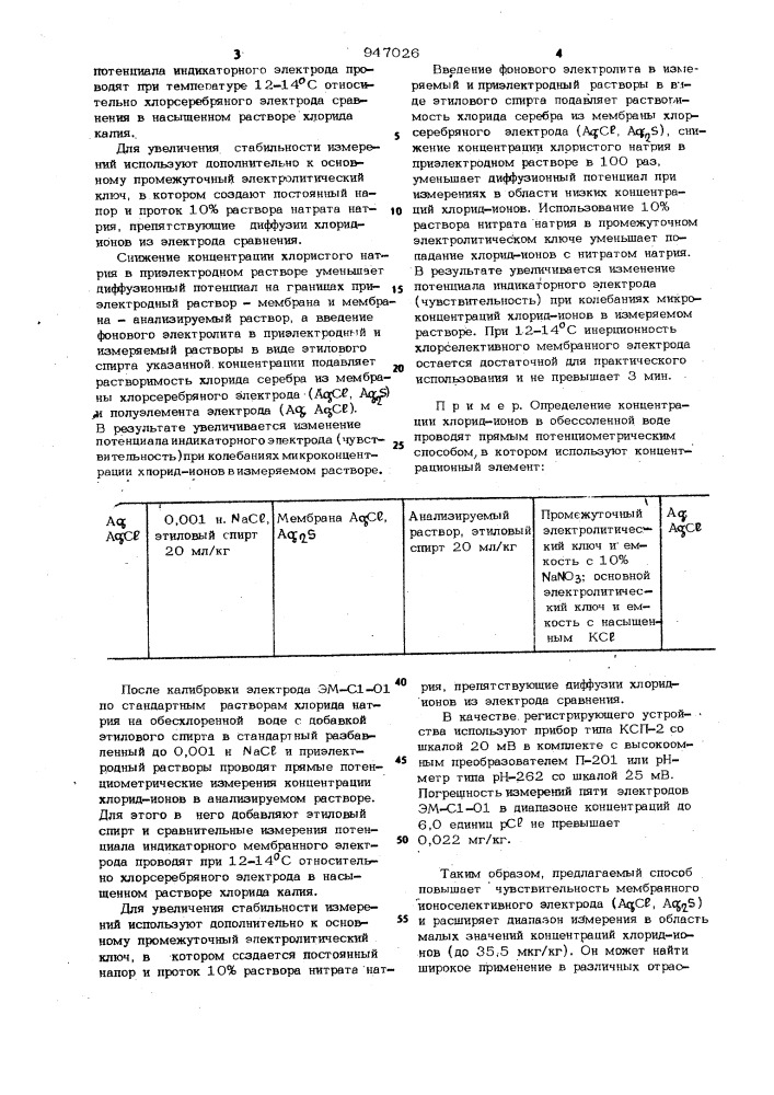 Способ потенциометрического определения хлорид-ионов (патент 947026)