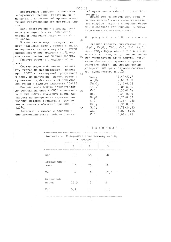 Цветная глазурь (патент 1350126)