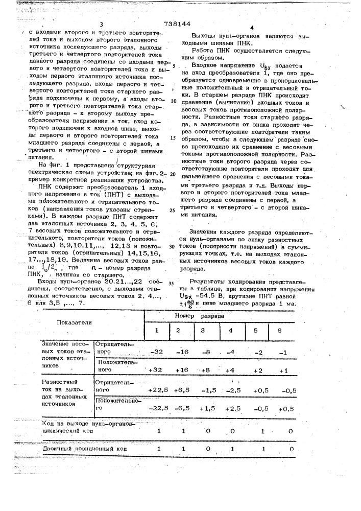 Преобразователь напряжения в циклический код (патент 738144)