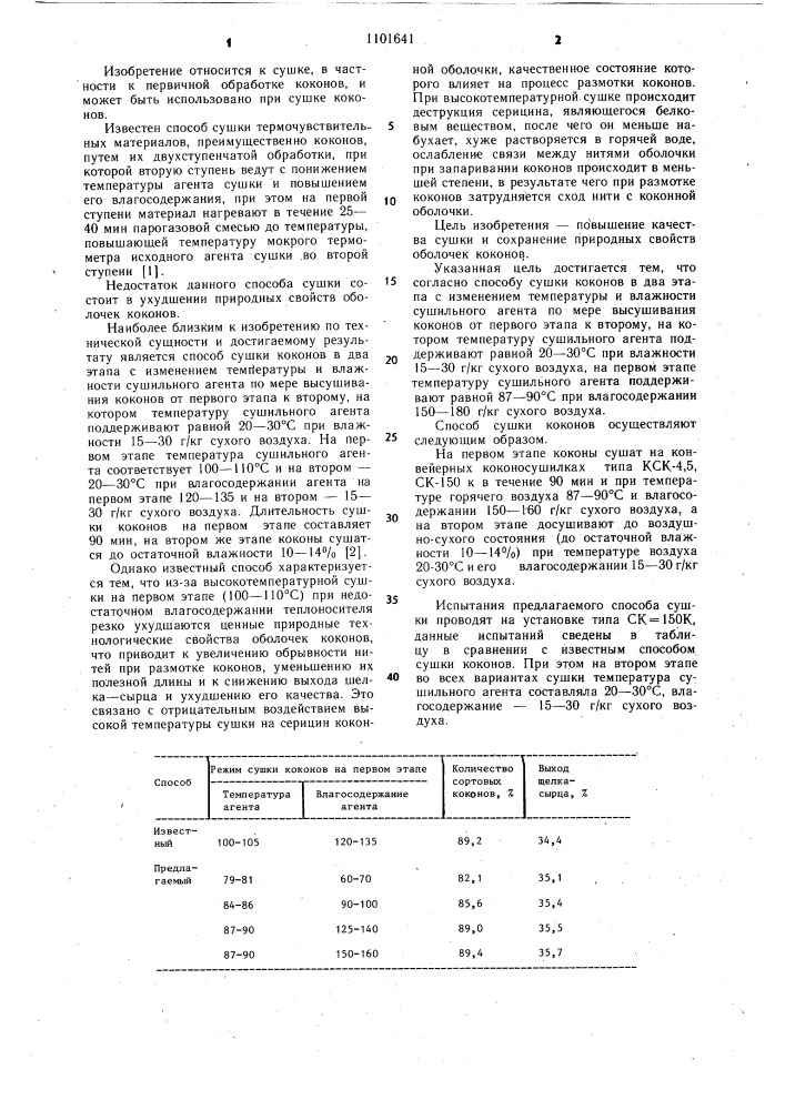 Способ сушки коконов (патент 1101641)