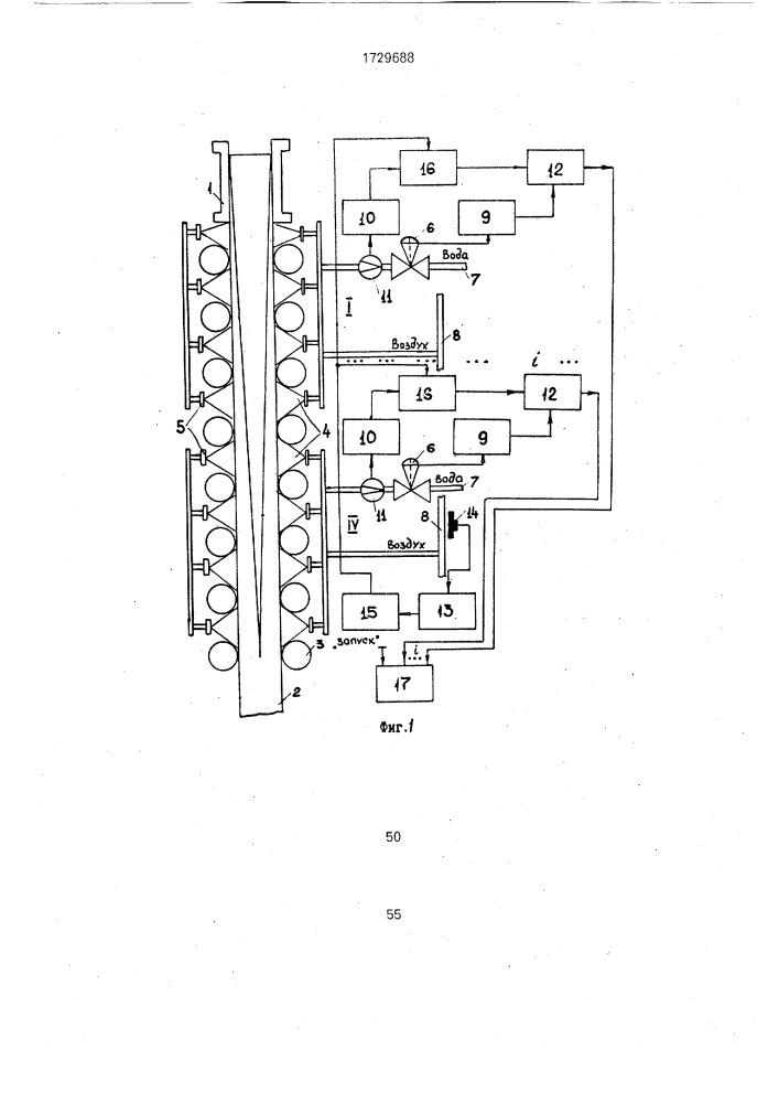 Устройство автоматического контроля работы системы форсуночного водовоздушного охлаждения машины непрерывного литья заготовок (патент 1729688)