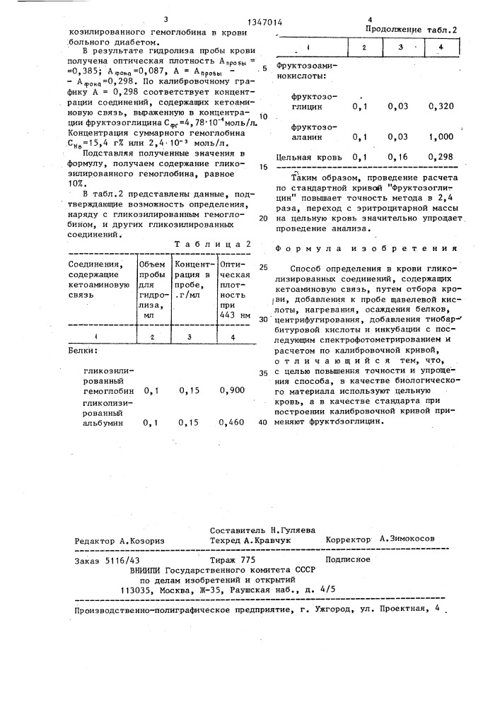 Способ определения в крови гликозилированных соединений, содержащих кетоаминовую связь (патент 1347014)