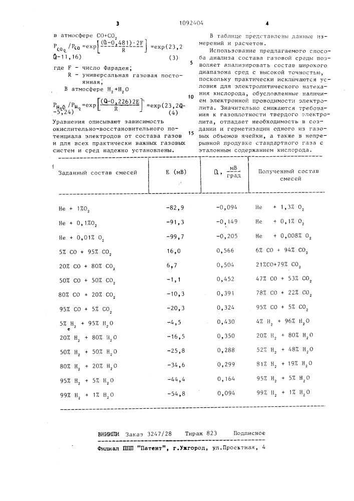 Способ анализа состава газовой среды (патент 1092404)