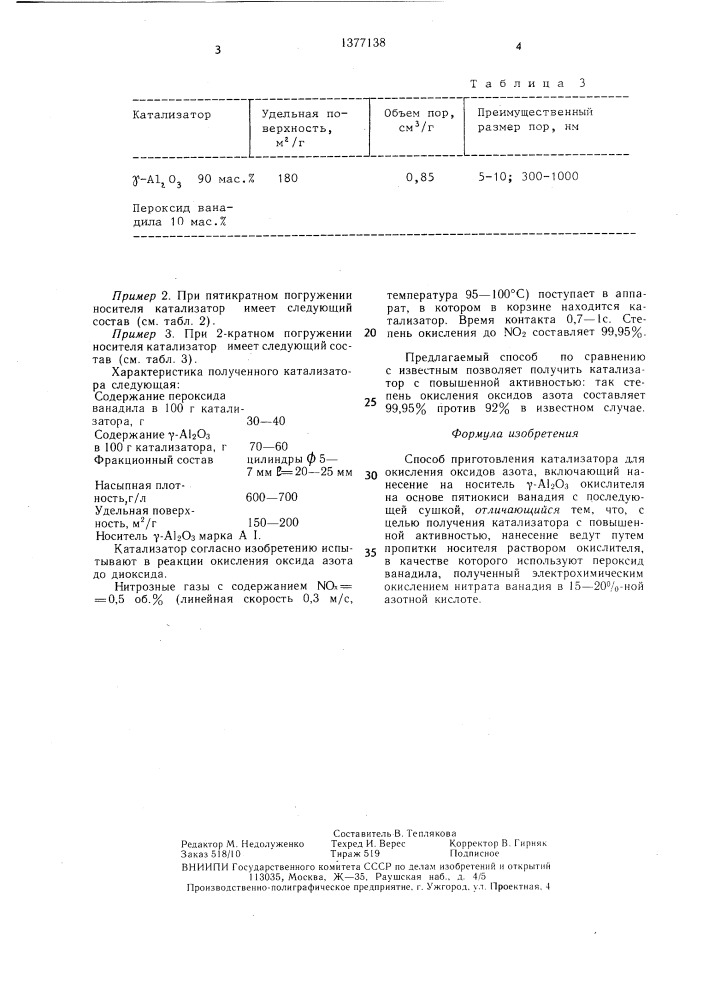 Способ приготовления катализатора для окисления оксидов азота (патент 1377138)