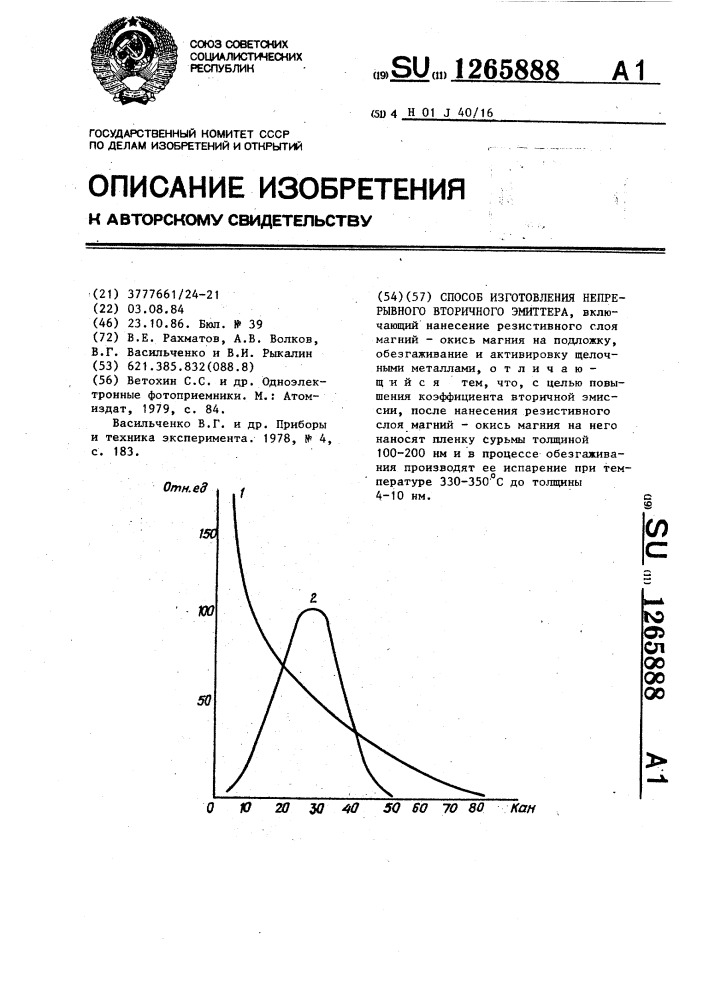 Способ изготовления непрерывного вторичного эмиттера (патент 1265888)