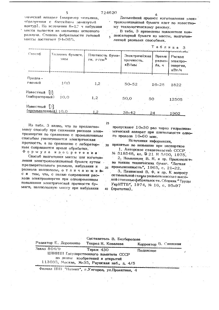 Способ подготовки массы для изготовления электроизоляционной бумаги (патент 724620)