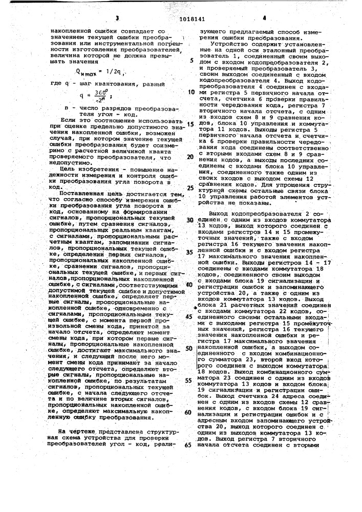 Способ измерения ошибки преобразования угла поворота в код (патент 1018141)