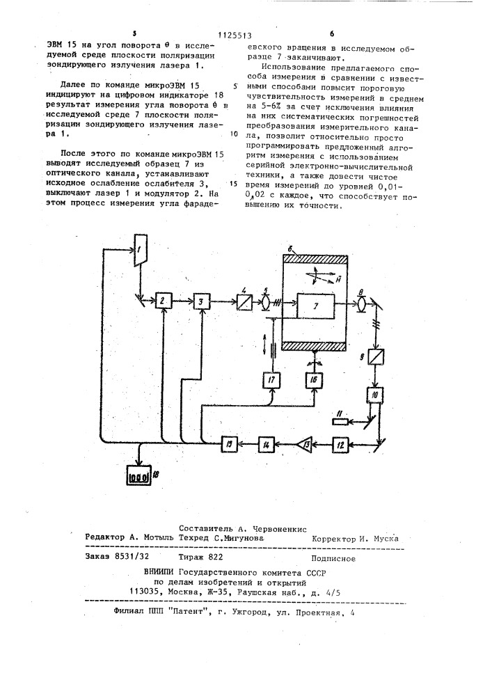 Способ измерения угла фарадеевского вращения (патент 1125513)