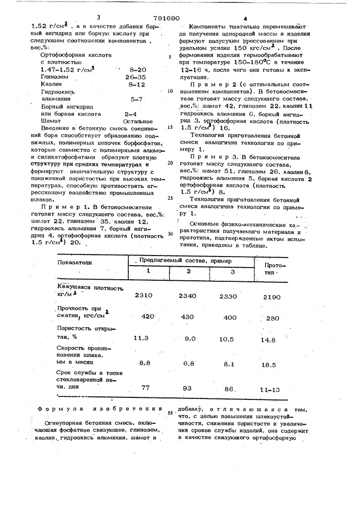 Огнеупорная бетонная смесь (патент 791690)