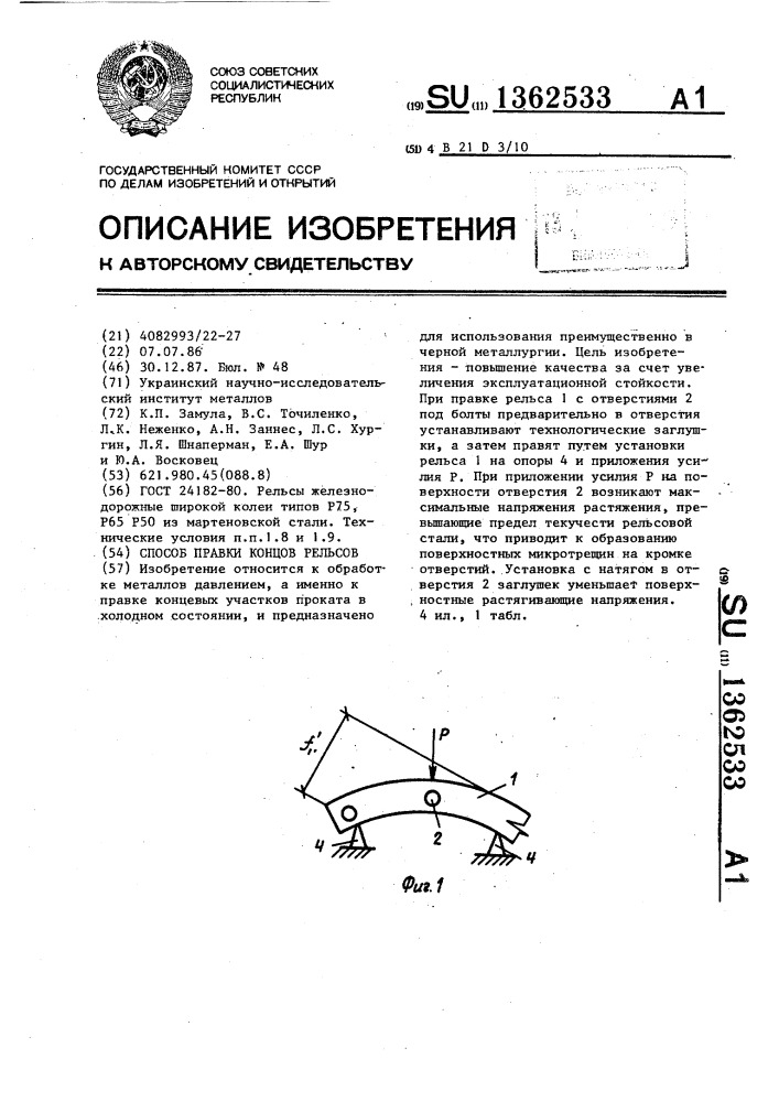 Способ правки концов рельсов (патент 1362533)