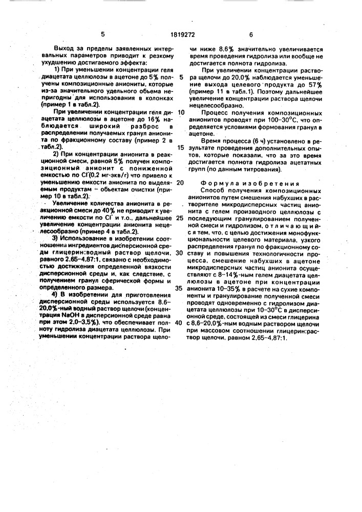 Способ получения композиционных анионитов (патент 1819272)