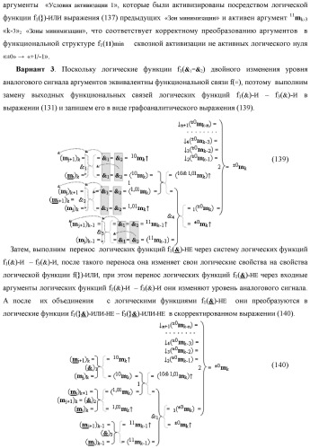 Способ сквозной активизации f1( 11)min → ±0mk неактивных аргументов "±0" → "+1/-1" аналоговых сигналов в "зонах минимизации" структуры "-/+" [mj]f(+/-) - "дополнительный код" в соответствии с арифметической аксиомой троичной системы счисления f(+1,0,-1) при формировании аргументов аналоговых сигналов в позиционно-знаковой условно минимизированной ее структуре ±[mj]fусл(+/-)min (варианты русской логики) (патент 2507682)