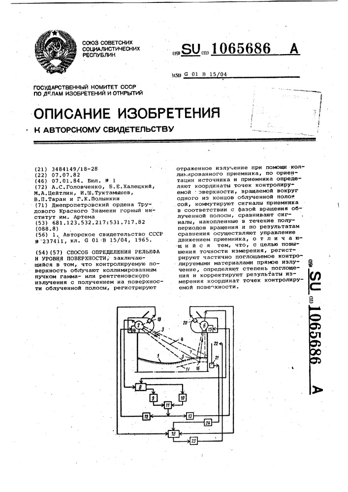 Способ определения рельефа и уровня поверхности (патент 1065686)