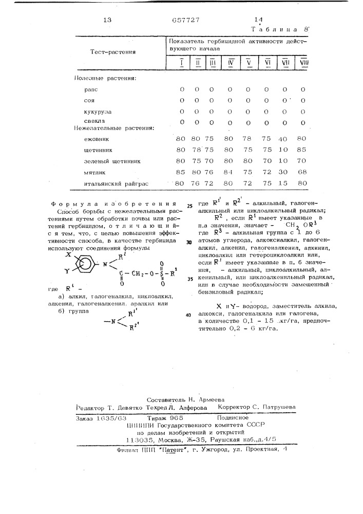 Способ борьбы с нежелательными растениями (патент 657727)