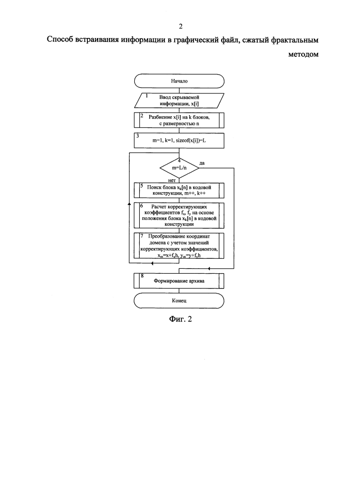 Способ встраивания информации в графический файл, сжатый фрактальным методом (патент 2602670)
