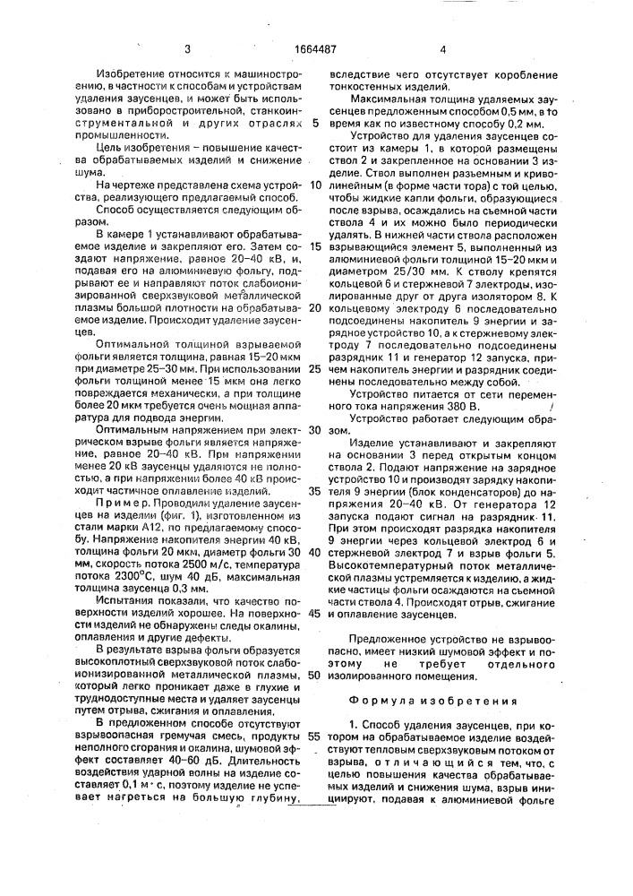 Способ удаления заусенцев и устройство для его осуществления (патент 1664487)