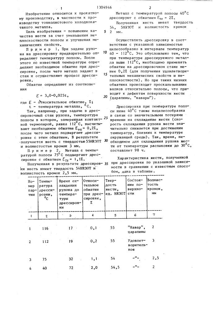 Способ дрессировки жести (патент 1304946)