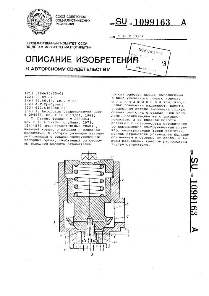 Предохранительный клапан (патент 1099163)