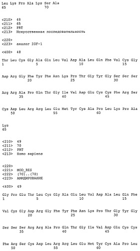 Аналоги инсулиноподобного фактора роста-1 (igf-1), содержащие аминокислотную замену в положении 59 (патент 2511577)